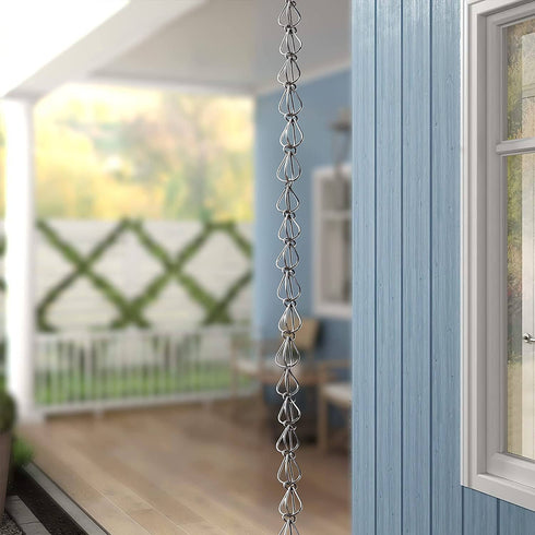 Aluminum Teardrop Rain Chain Replacement Downspout for Gutters, Mill Finish
